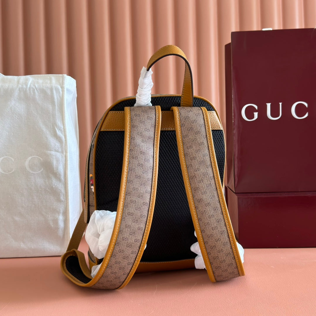 Gucci Mickey Backpack Brown Canvas Leather 255347