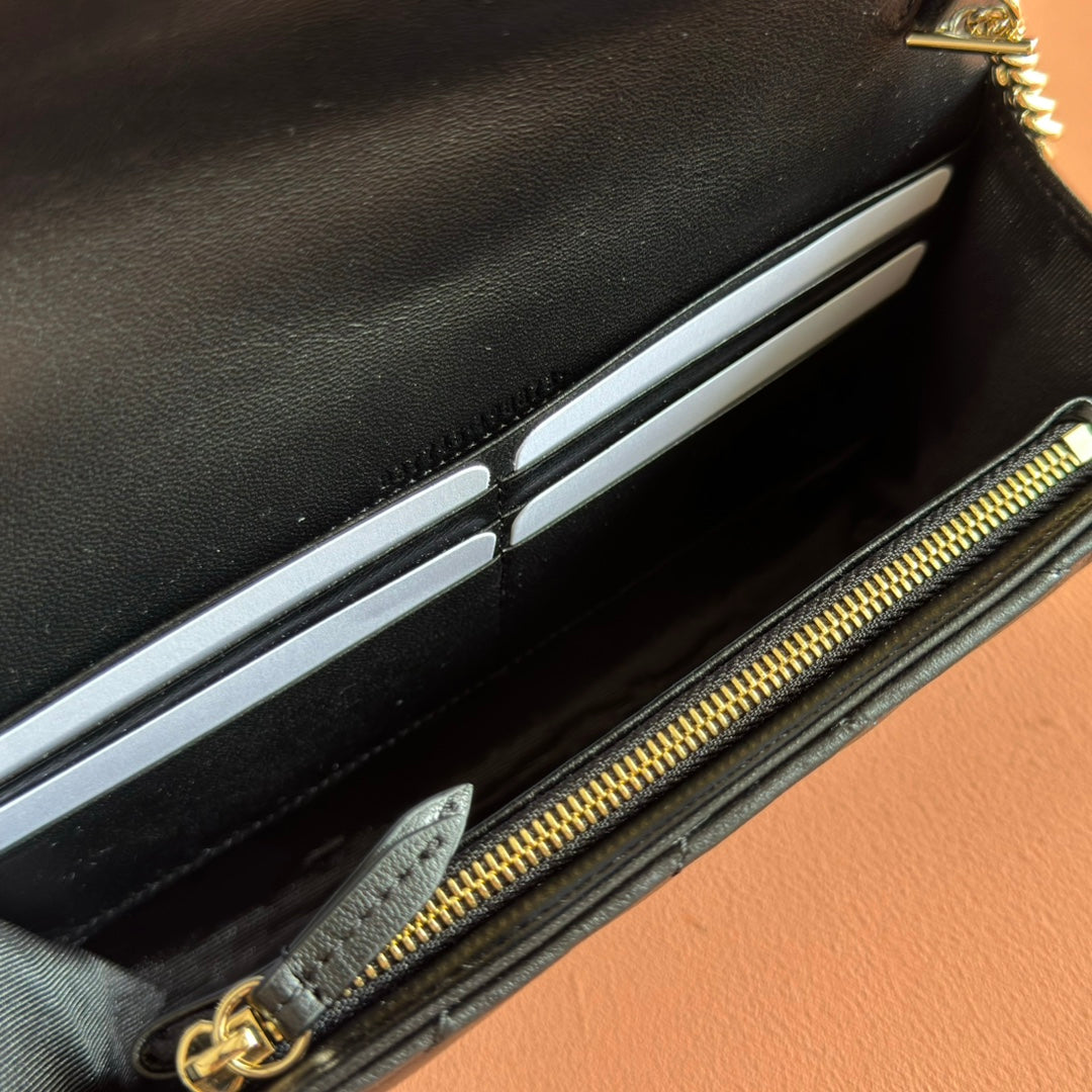 Gucci Marmont Chain Wallet Black Cowhide 254966