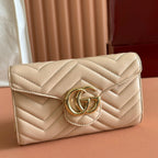 Gucci Marmont Chain Wallet Beige Cowhide 254972