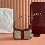 GG Ophidia Mini Shoulder Bag Red Beige Brown Leather Canvas
