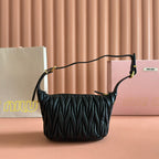 Miu Matelassé Pouch Bag 15cm Black Leather