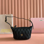 Miu Matelassé Pouch Bag 15cm Black Leather