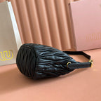 Miu Matelassé Pouch Bag 15cm Black Leather