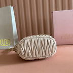 Miu Matelassé Pouch Bag 15cm Apricot Leather