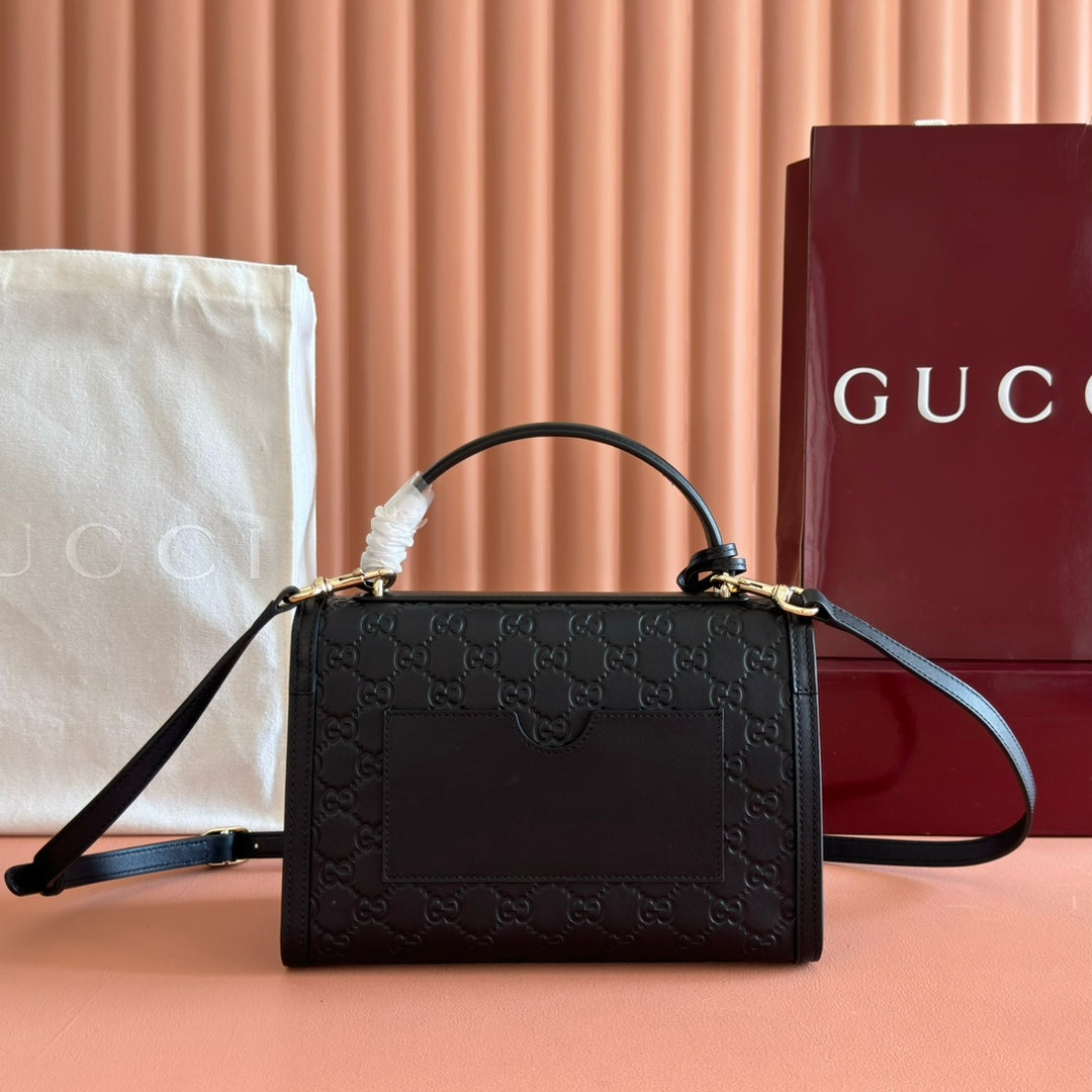 GG Padlock Handbag 26cm Black GG Pattern Leather