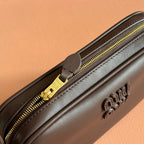 Miu Leather Pouch Bag 20cm Chocolate Leather