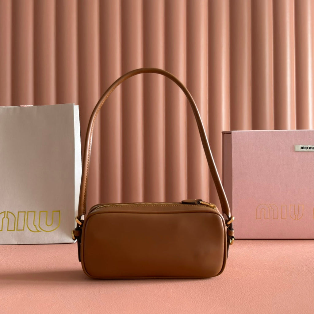 Miu Leather Pouch Bag 20cm Brown Leather