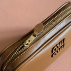 Miu Leather Pouch Bag 20cm Brown Leather