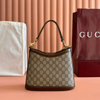 GG 2025 Interlocking G Large 25cm Bag Ebony Brown Canvas Leather 273677