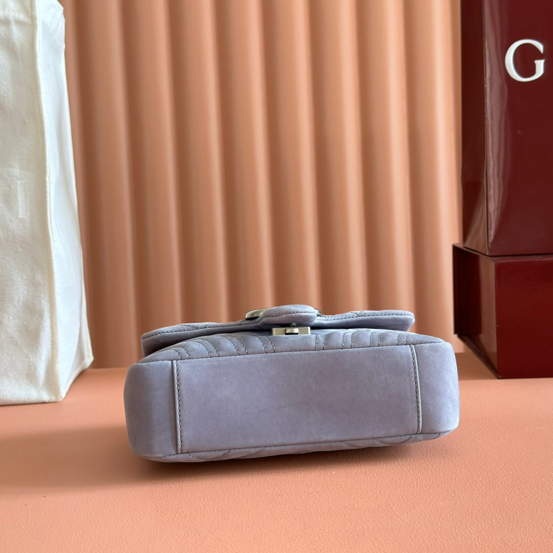GG Marmont Medium Shoulder Bag Dusty Blue Suede 272094
