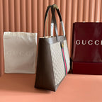 GG 2025 Ophidia Tote Bag 44cm Ebony Brown Canvas Leather 273715