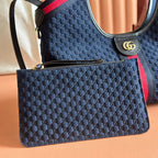 GG 2025 Giglio SmallTote Bag 25cm Dark Blue Red Suede Canvas 273270