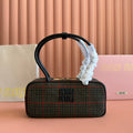 Miu Beau Tartan Top-Handle Bag 28cm Black with Multicolor Wool Leather