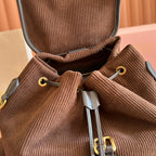 Miu Medium Corduroy Backpack Dark Brown Leather-Trim