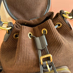 Miu Small Corduroy Backpack Dark Brown Leather-Trim