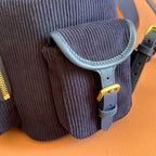 Miu Medium Corduroy Backpack Navy Blue Leather-Trim