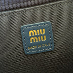 Miu Small Corduroy Backpack Navy Blue Leather-Trim