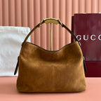 GG Beatrix Medium Tote Bag Brown Suede GHW