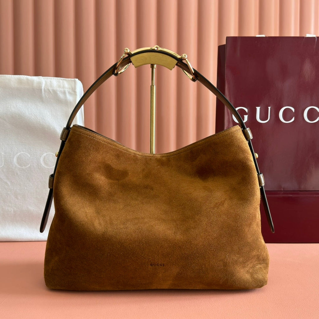 GG Beatrix Medium Tote Bag Brown Suede GHW
