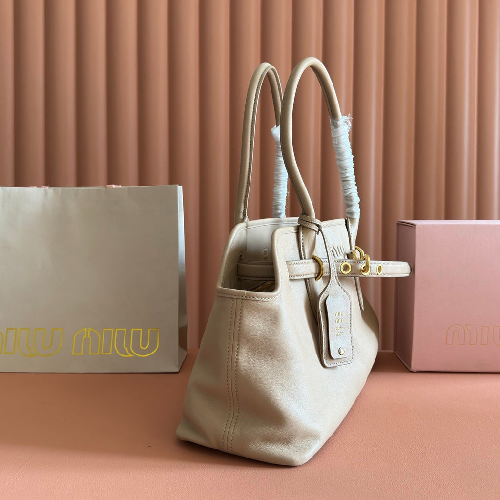 Miu Aventure Shoulder Bag 44cm Beige Nappa Leather