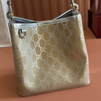 GG Emblem Small Bucket Bag Beige Sliver GG Fabric