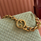 GG Medium Shoulder Bag With Chain Light Olive Green GG Suede
