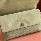GG Medium Shoulder Bag With Chain Light Olive Green GG Suede