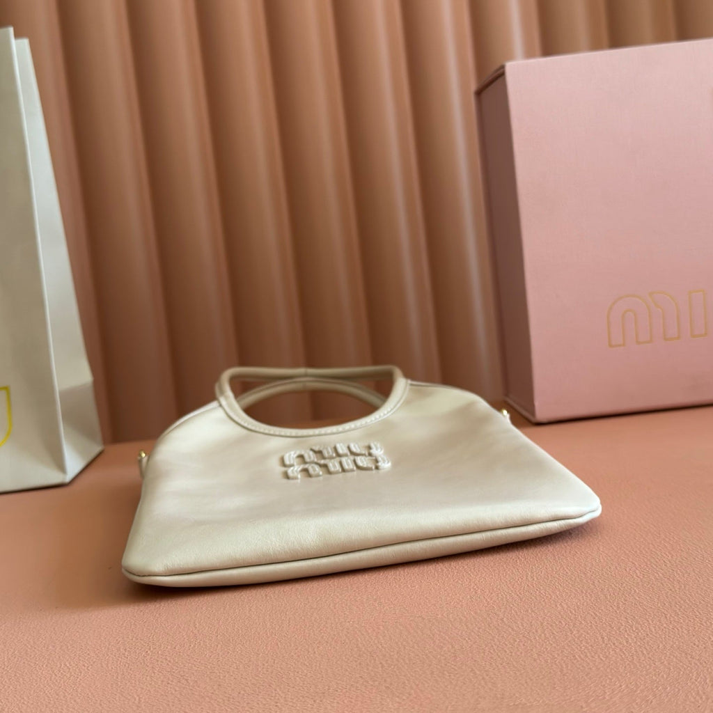 Miu IVY Handbag Light Beige Leather 280984