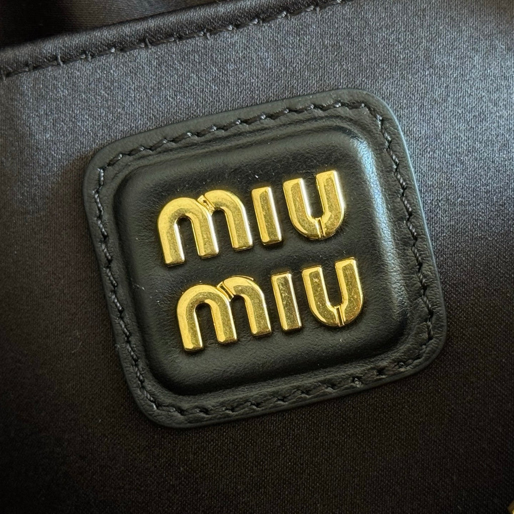Miu Arcadie Small 19cm Bowling Handbag Black Cowhide 280989
