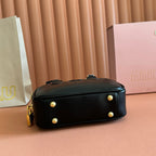Miu Arcadie Small 19cm Bowling Handbag Black Cowhide 280989