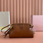 Miu Caprice Clutch Camel Leather 280752
