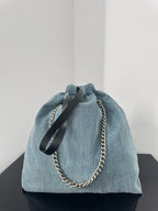 CRUSH LARGE TOTE BAG 46 IN BLUE WASHED DENIM SILVER HARDWARE