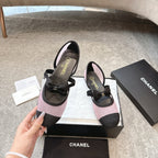 CC 25b Fall-Winter Mary Janes 15mm Pink Black Mesh & Grosgrain 415778