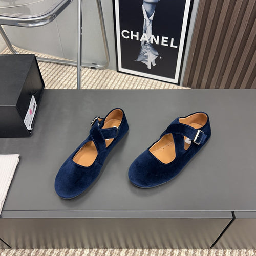 Alaila Criss Cross Ballet Flats In Deep Blue Velvet 996043