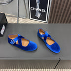 Alaila Criss Cross Ballet Flats In Blue Velvet 996045