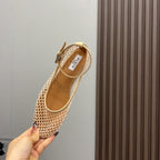 Alaila Mary Jane In Beige Mesh Fabric 996071