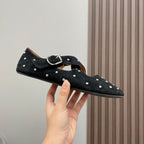 Alaia 2025 Criss Cross With Stud Ballet Flats Black Suede 293205