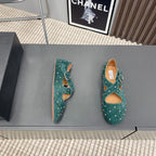 Alaia 2025 Criss Cross With Stud Ballet Flats Emerald Green Suede 293208
