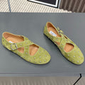Alaia 2025 Criss Cross With Stud Ballet Flats Avocado Green Suede 293209
