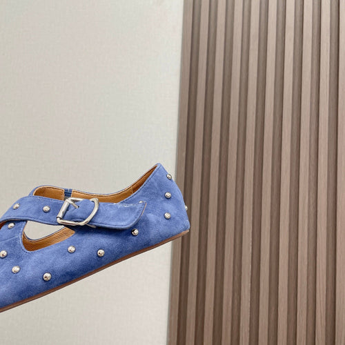 Alaia 2025 Criss Cross With Stud Ballet Flats Royal Blue Suede 293211