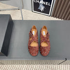Alaia 2025 Criss Cross With Stud Ballet Flats Brown Suede 293213