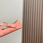 Alaia 2025 Criss Cross With Stud Ballet Flats Pink Suede 293216