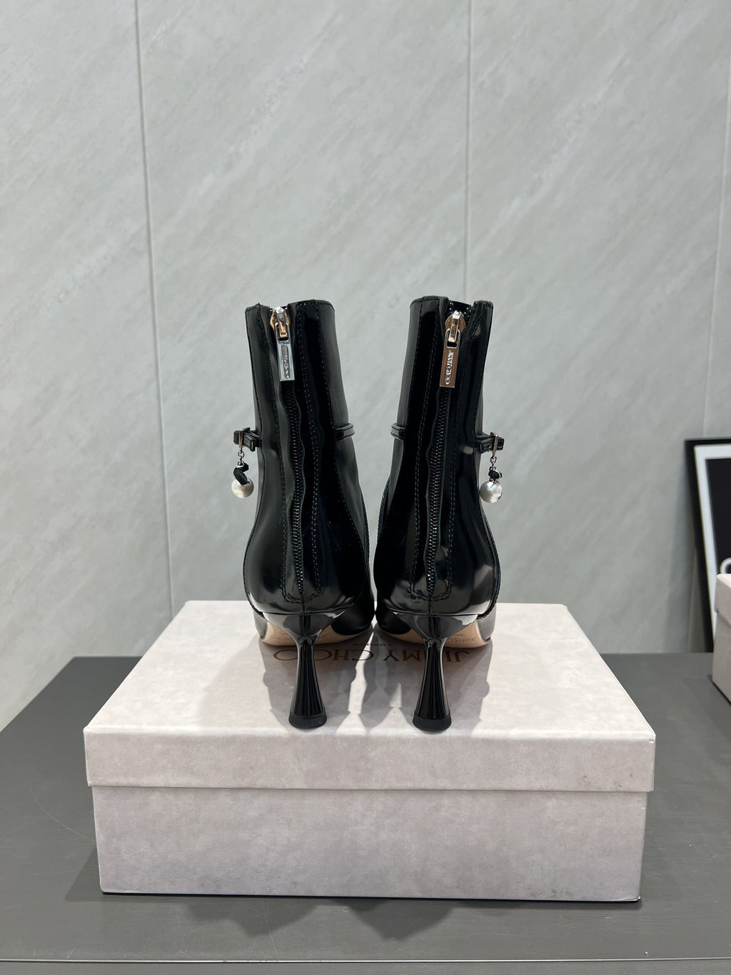 Jimmy Choo Camie AB 80 Ankle Boots Black Leather 540673