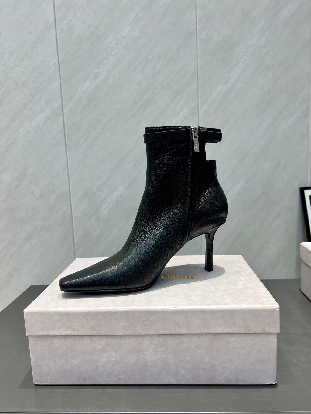 Jimmy Choo Camie AB 80 Ankle Boots 85mm Black Leather 540675