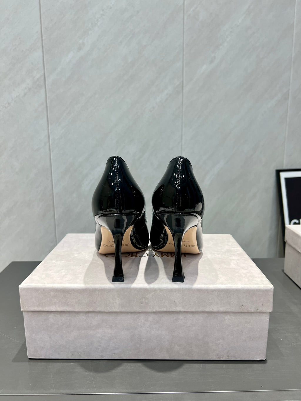 Jimmy Choo Belinda 85mm Heels Black Patent Leather Crystal Studded Heels 540679