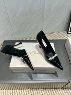 Jimmy Choo Belinda 85mm Heels Black Patent Leather Crystal Studded Heels 540679