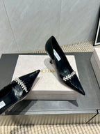 Jimmy Choo Belinda 85mm Heels Black Patent Leather Crystal Studded Heels 540679