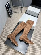 The Row 2025 Square Toe And Bow Accent Long Boot Brown Suede 540515