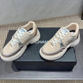 Chanel 25 Sneaker White Beige Silver Mesh Leather 540313
