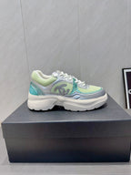 Chanel 25 Sneaker White Green Silver Mesh Leather 540315